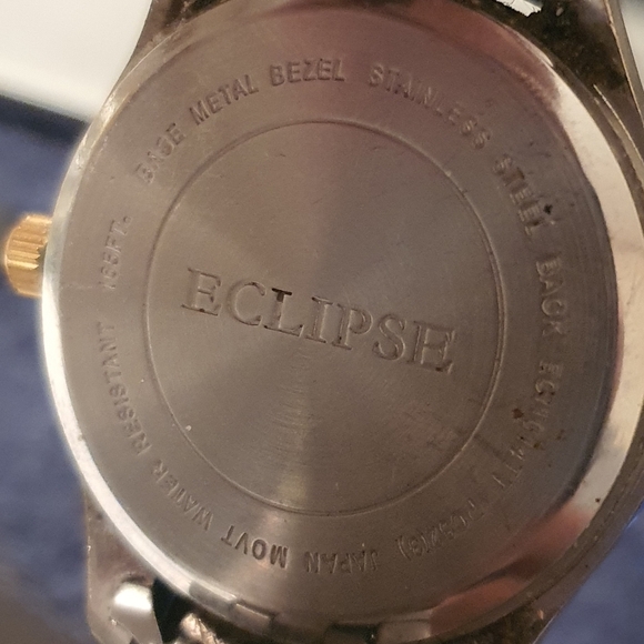 Eclipse Silver/Goldtone/Black Stainless Steel Men's Watch w/Date - Picture 3 of 3